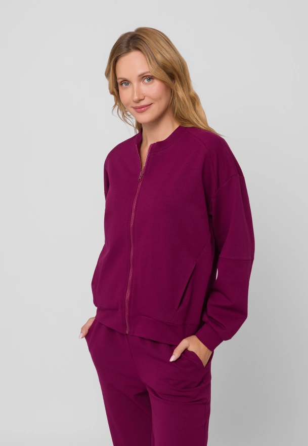 Bluza dresowa na suwak w kolorze bordowym