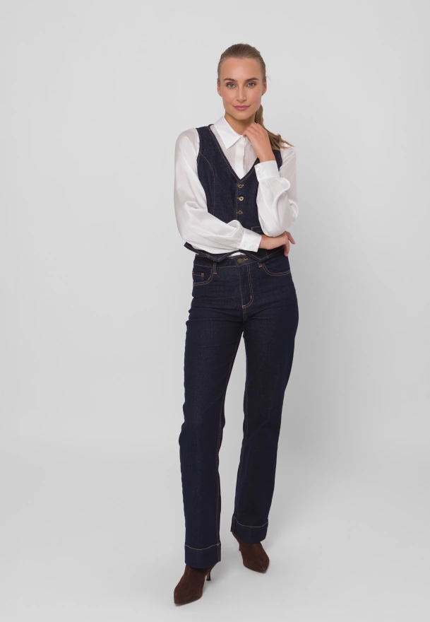 Granatowe jeansowe spodnie z szeroką nogawką