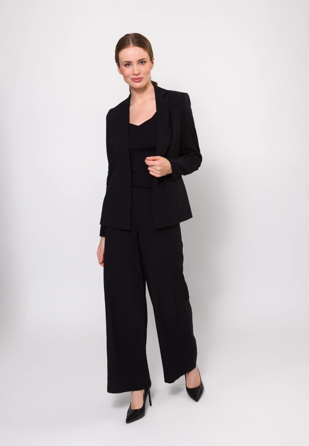 Czarne szerokie spodnie z wiskozą i lnem