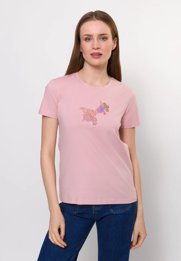 Różowy bawełniany t-shirt z rybką