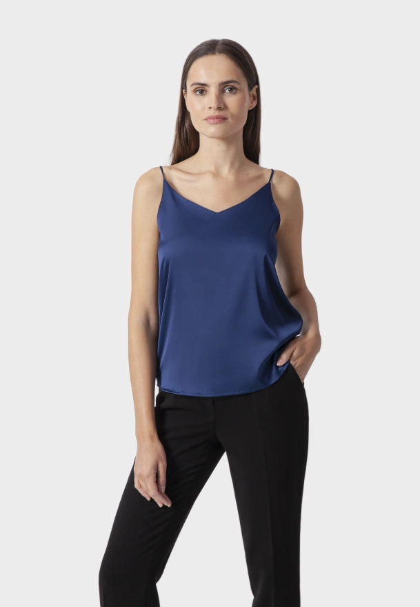 Granatowy top na cienkich ramiączkach