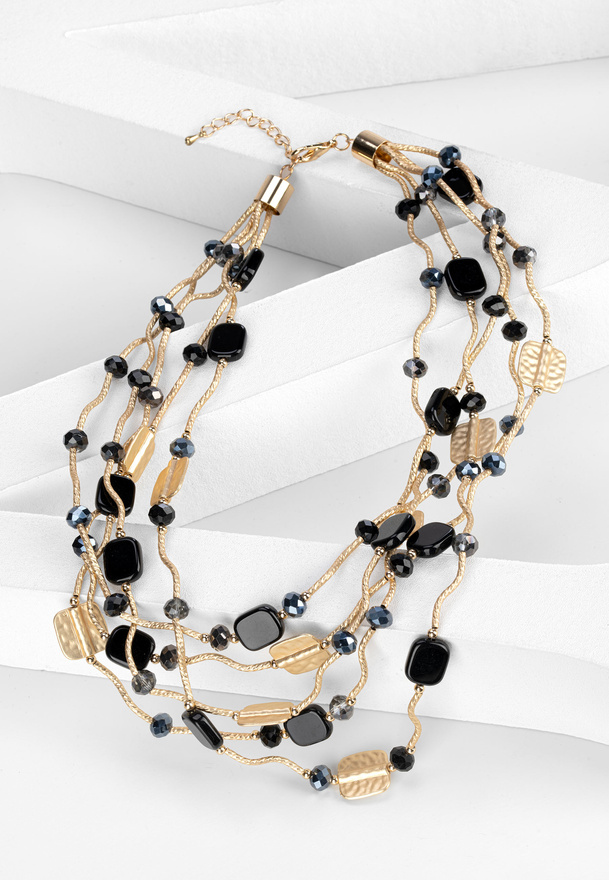 Kaskadowy naszyjnik z czarno-złotymi koralikami
