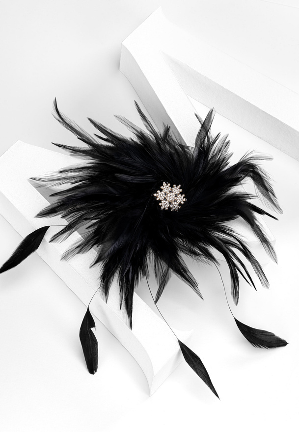 Broszka spinka z czarnymi piórami