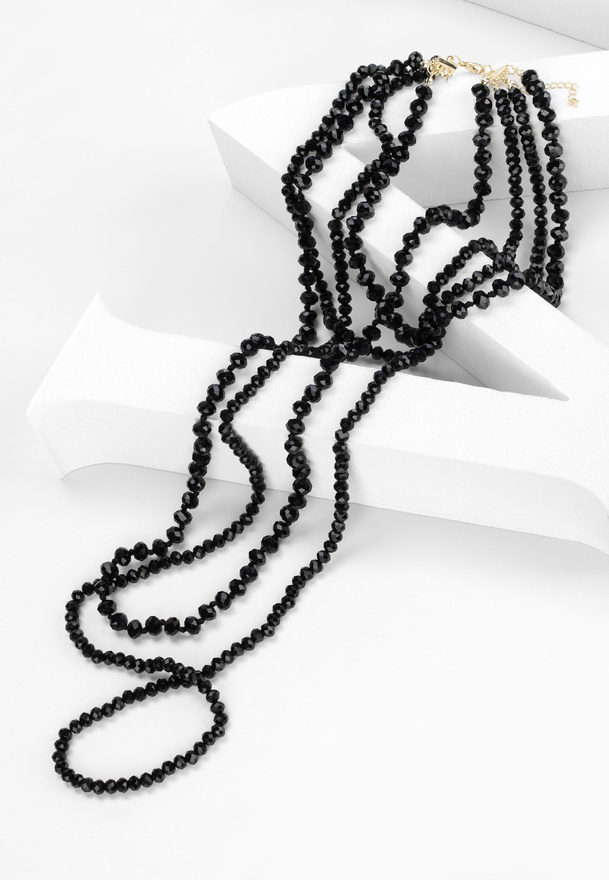 Kaskadowy naszyjnik z czarnych koralików