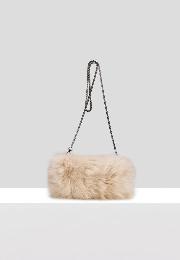 Ecru torebka mufka z naturalnego futra