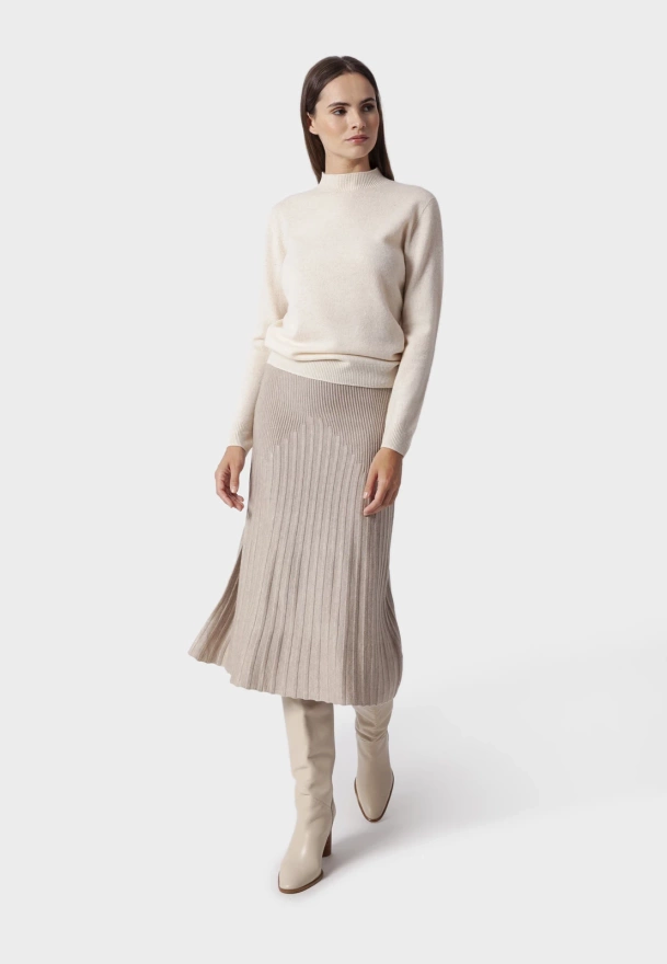 Beżowa dzianinowa spódnica z plisowaniem
