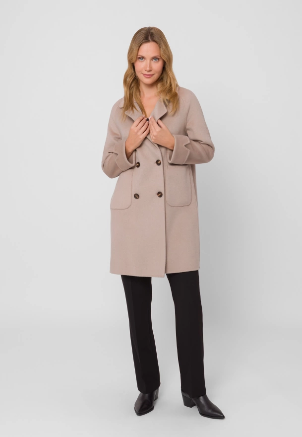 Beżowy dwurzędowy płaszcz 100% wełna