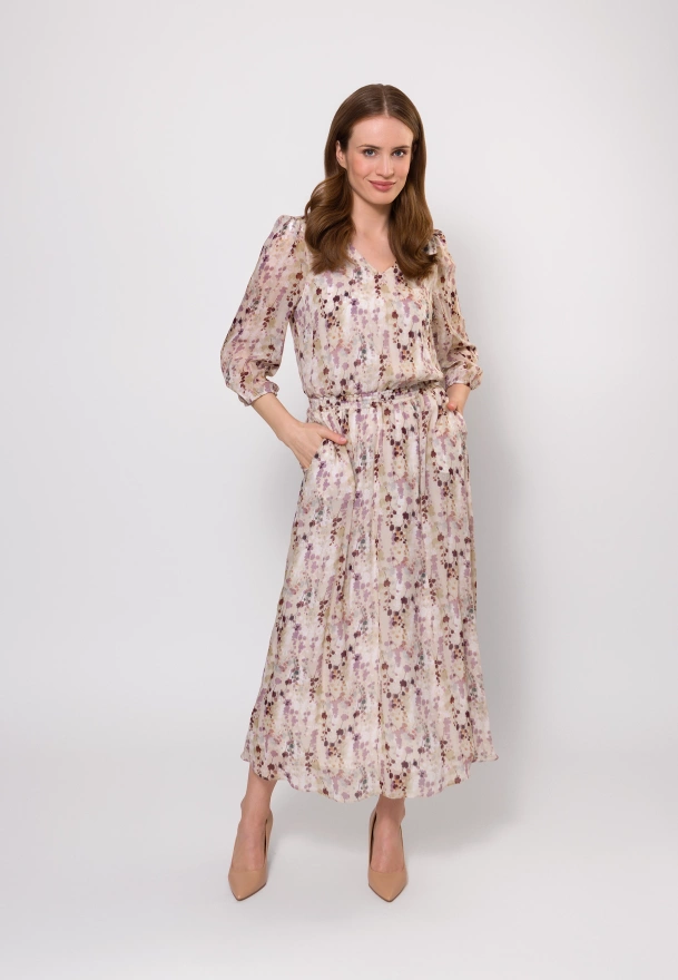 Długa sukienka z wiskozy w drobny print