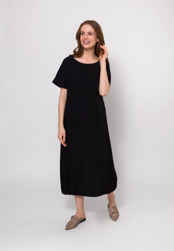 Długa czarna sukienka z lnem i wiskozą