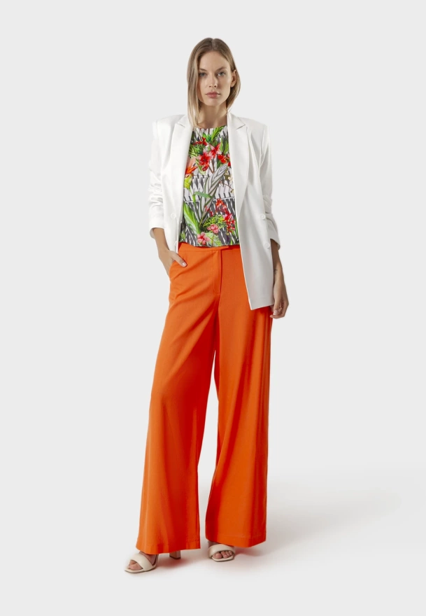 Pomarańczowe wiskozowe spodnie z lnem