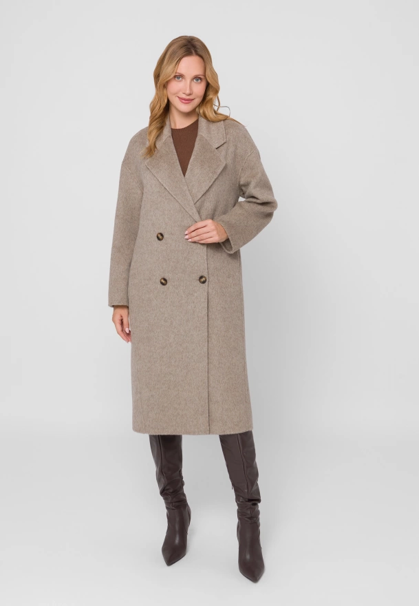 Długi dwurzędowy płaszcz 100% wełna