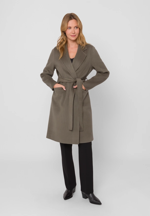 Wiązany płaszcz 100% wełna 