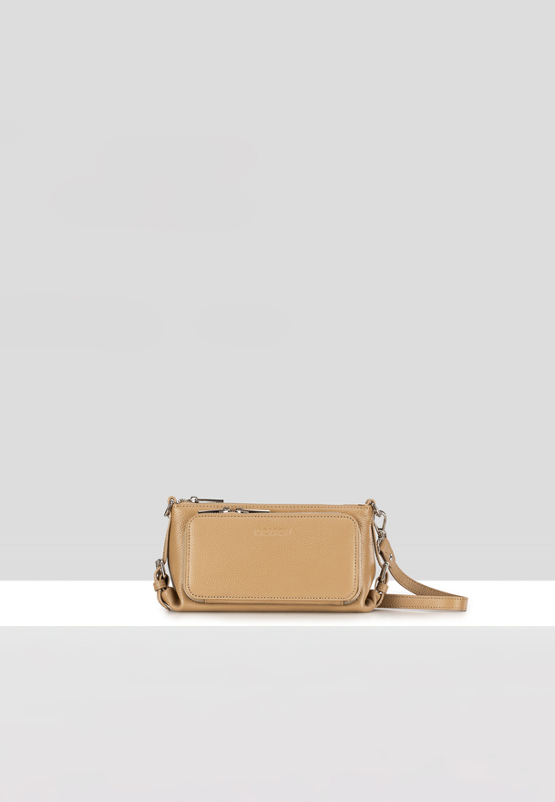 Beżowa skórzana torebka z portfelem