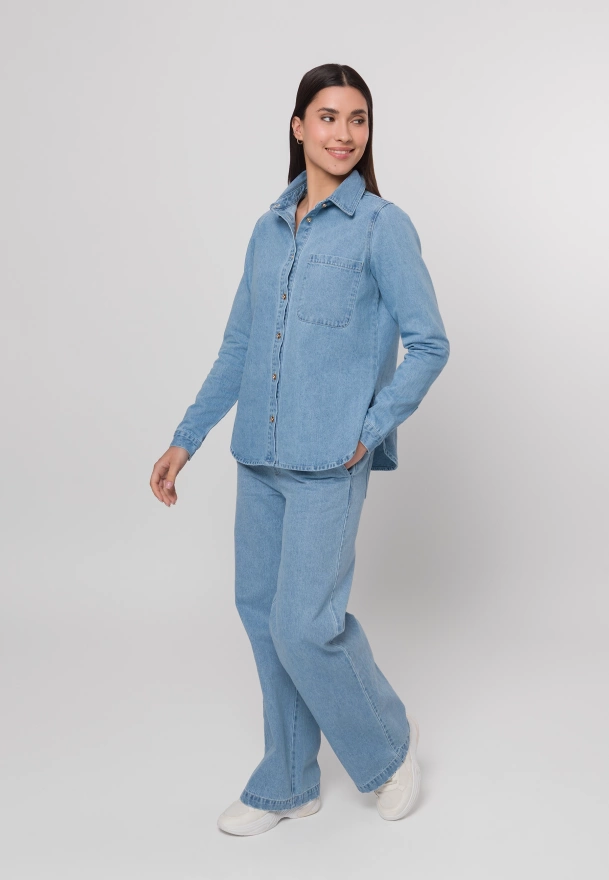 Jeansowe spodnie w gumkę z szeroką nogawką