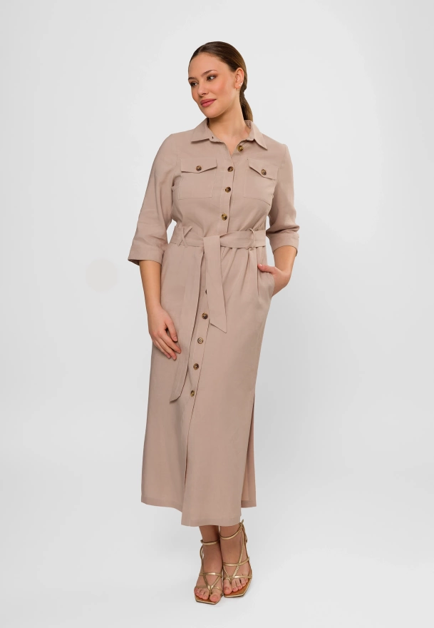 Beżowa szmizjerka z wiskozą i lnem