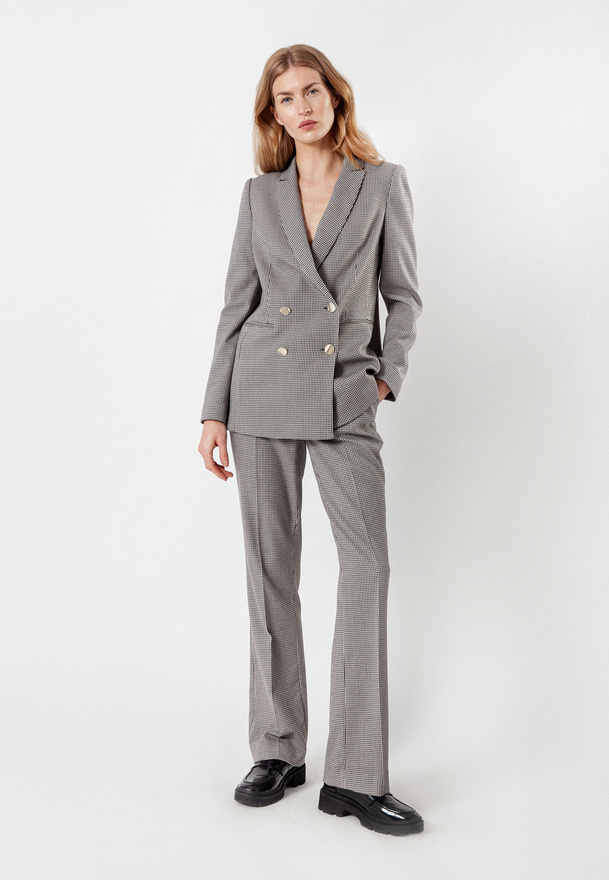 Długie spodnie w kurzą stopkę z wiskozą