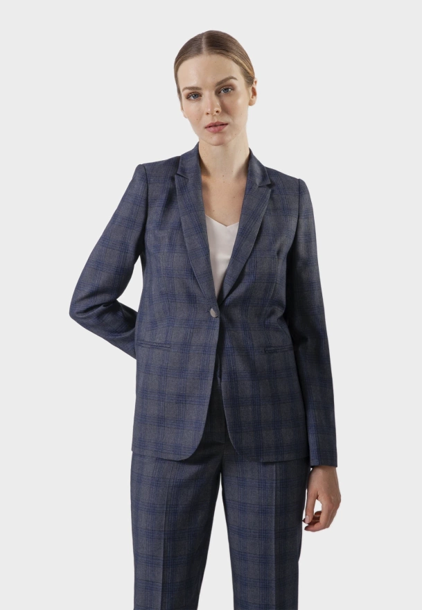 Żakiet w szaro-granatową kratę