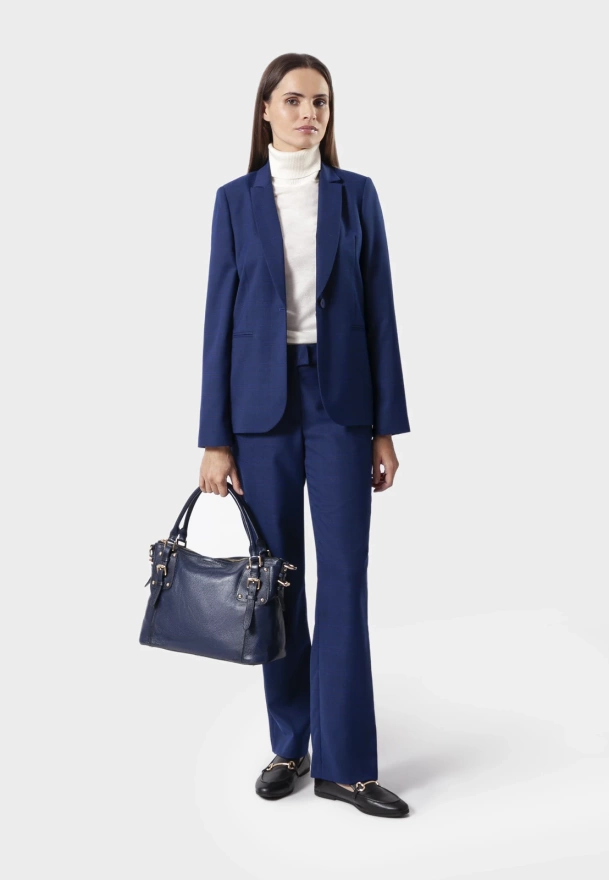 Proste granatowe spodnie w delikatną kratkę