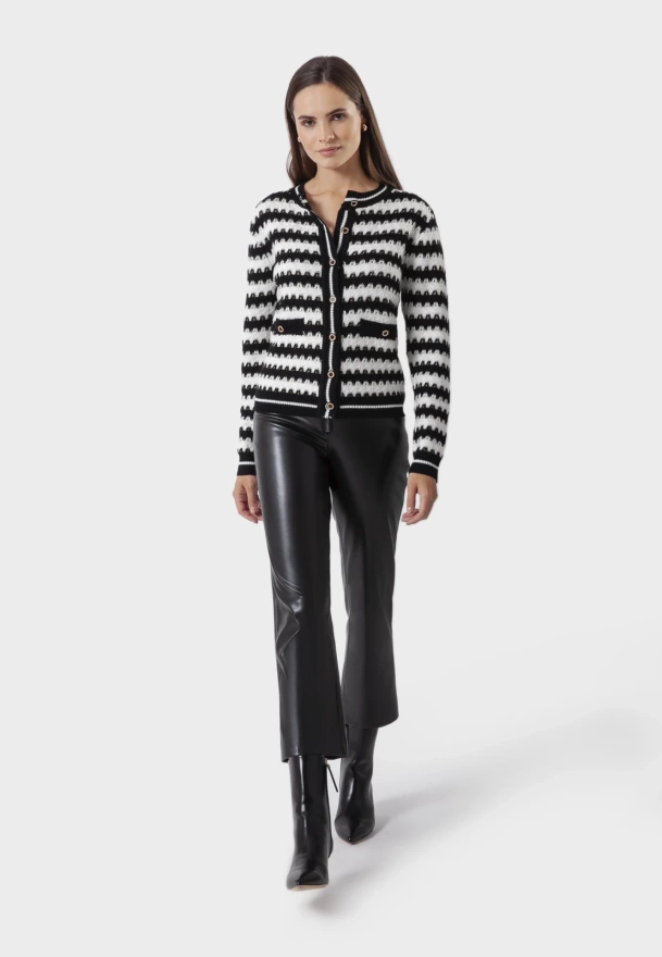 Kardigan w czarno-białe zygzaki ze złotą nitką 