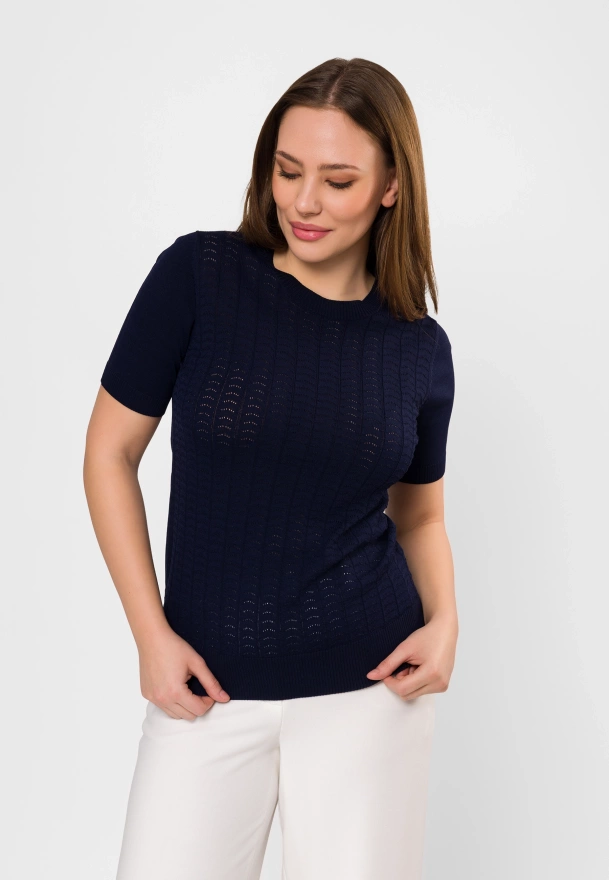 Granatowa bluzka o ażurowym splocie