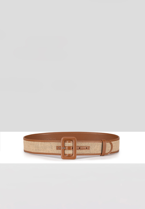 Rattanowy pasek wykończony camelową skórą