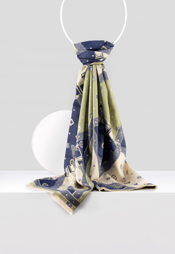 Granatowo-oliwkowy szal w romby z wiskozą