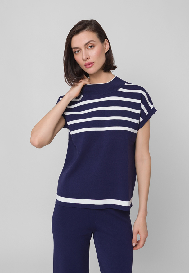 Granatowa dzianina w pasy