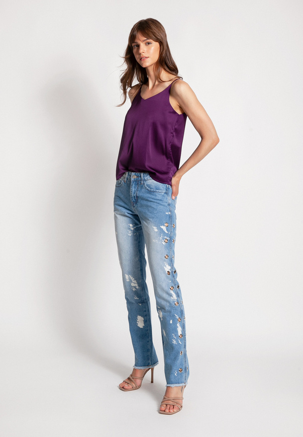 Bawełniane spodnie z metalowymi kółkami