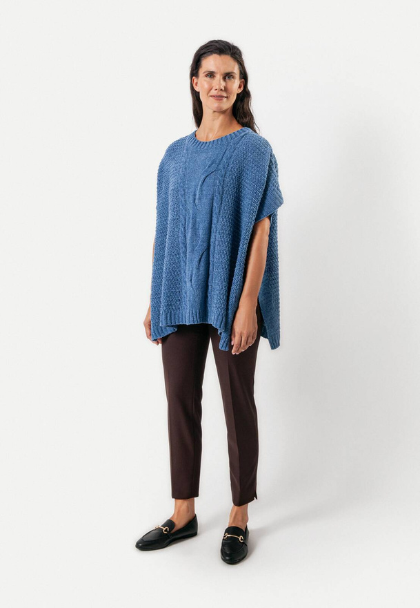 Niebieska oversizowa tunika z warkoczem