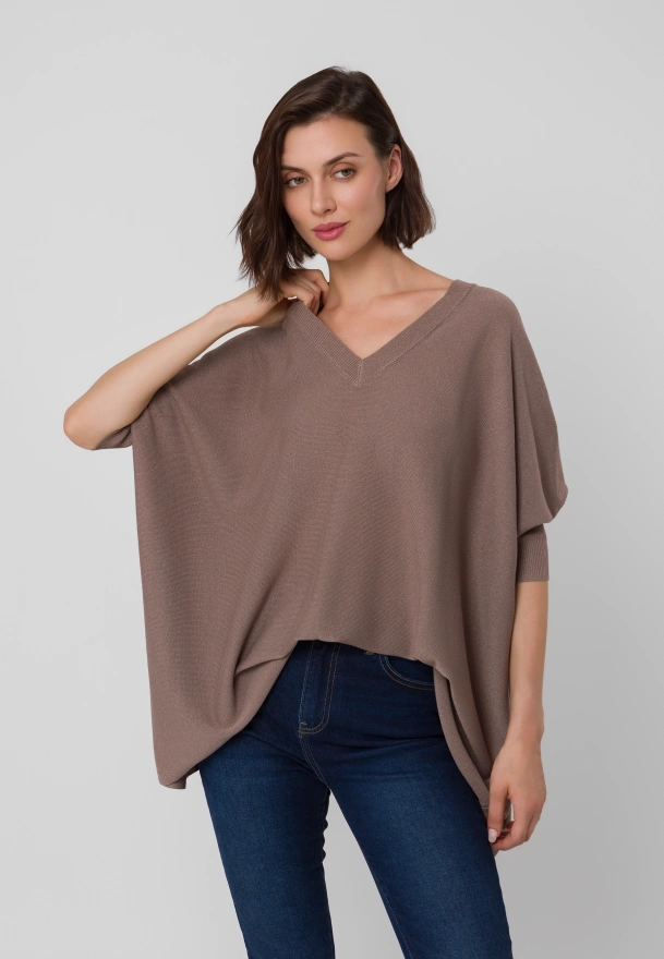 Brązowa dzianinowa tunika z wiskozą