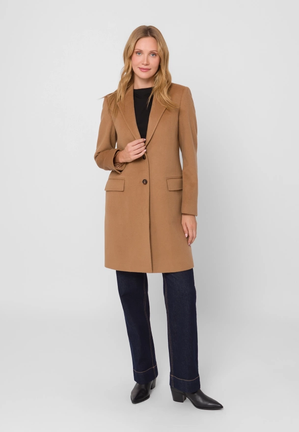 Camelowy płaszcz dyplomatka 100% wełna