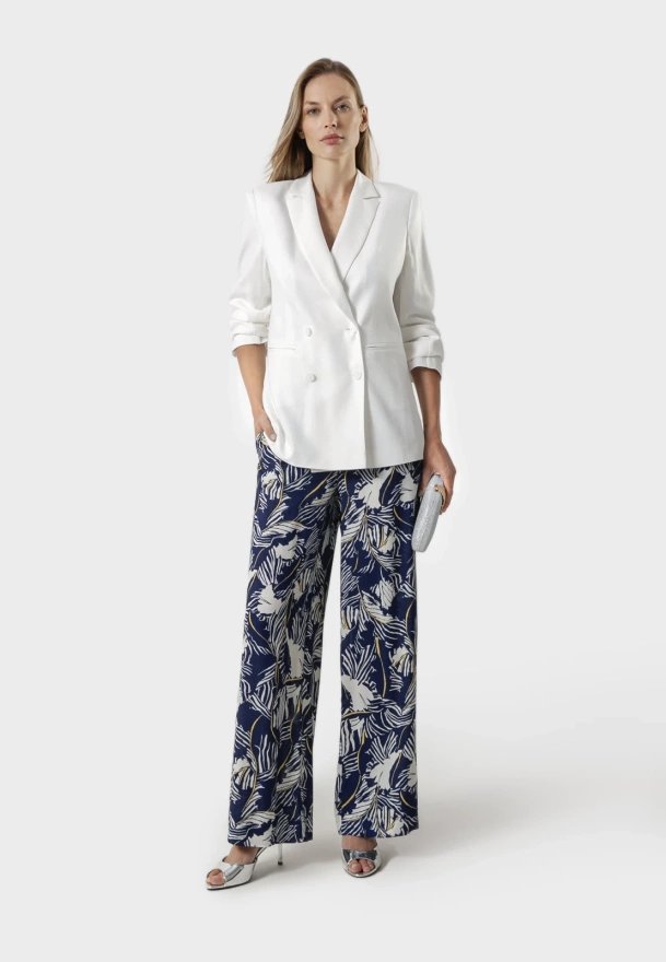 Wiskozowy żakiet z lnem w kolorze ecru