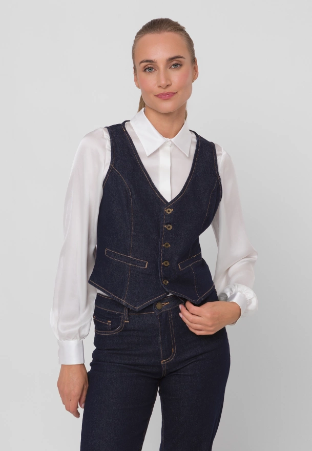 Granatowa jeansowa kamizelka