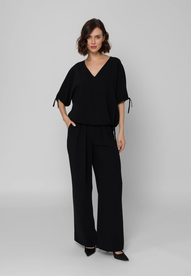 Czarne szerokie spodnie z zakładkami