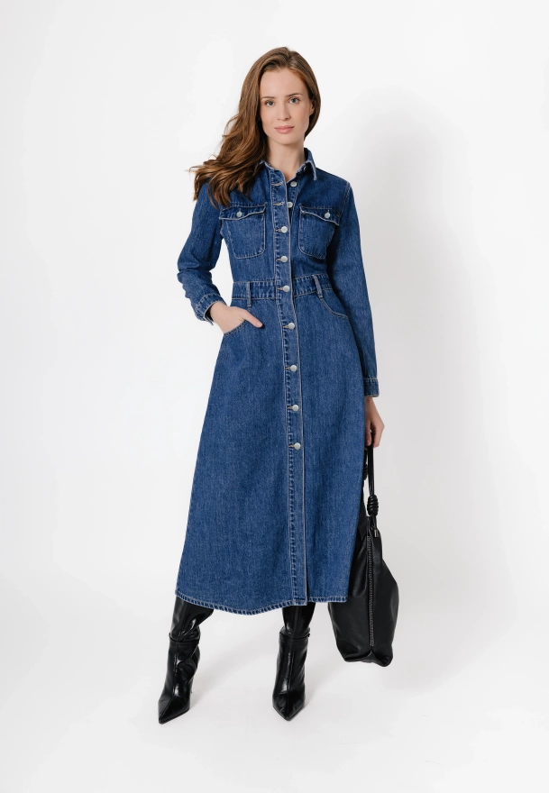 Długa jeansowa sukienka