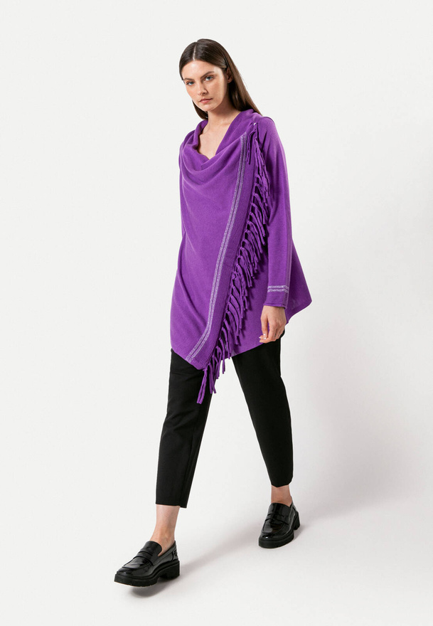 Fioletowy sweter bez zapięcia z zakładanym przodem