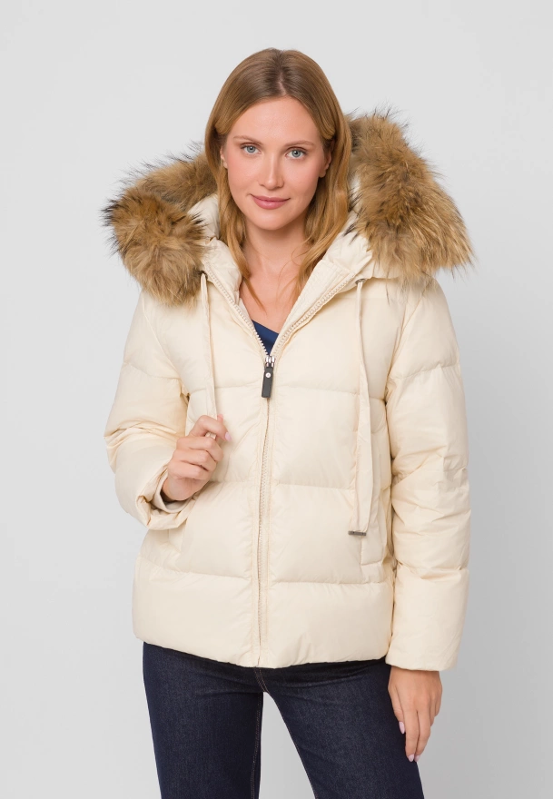 Beżowa puchowa kurtka z naturalnym wypełnieniem