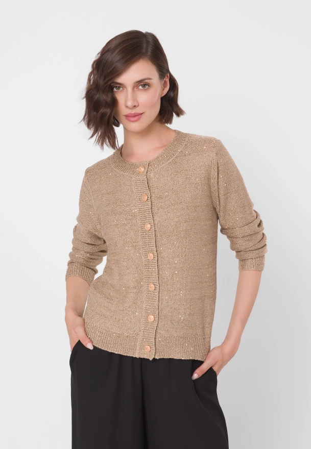 Wiskozowy kardigan z cekinami w złotym kolorze