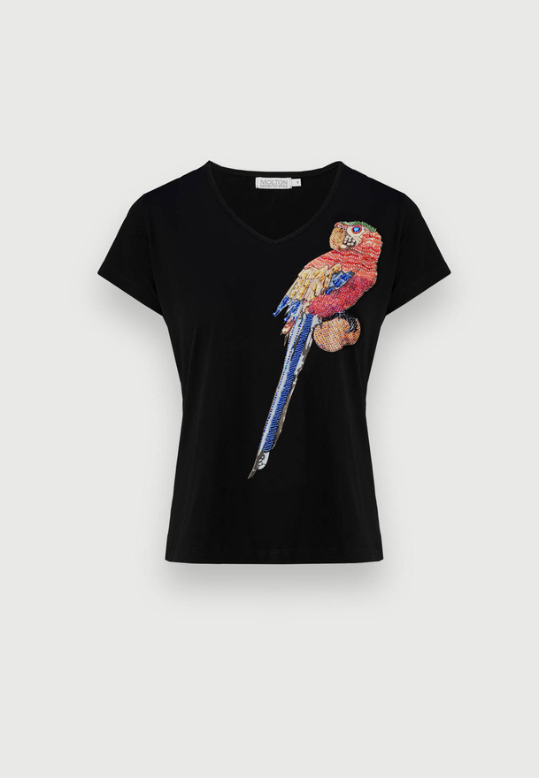 Czarny bawełniany t-shirt z aplikacją