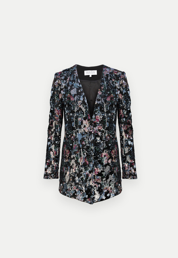 Cekinowy żakiet z asymetrycznym przodem