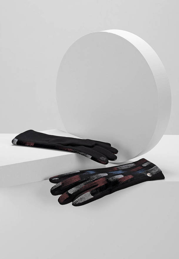 Czarne rękawiczki z kolorowym printem