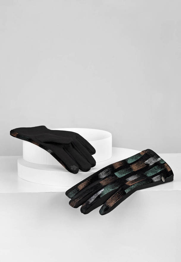 Czarne rękawiczki z kolorowym printem