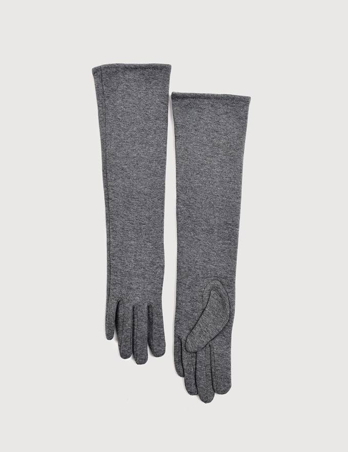 Długie szare rękawiczki z bawełną