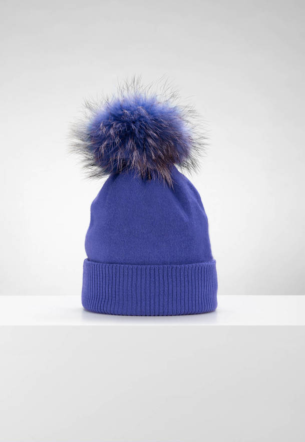 Niebiesko-fioletowa czapka z wełną z odpinanym pomponem