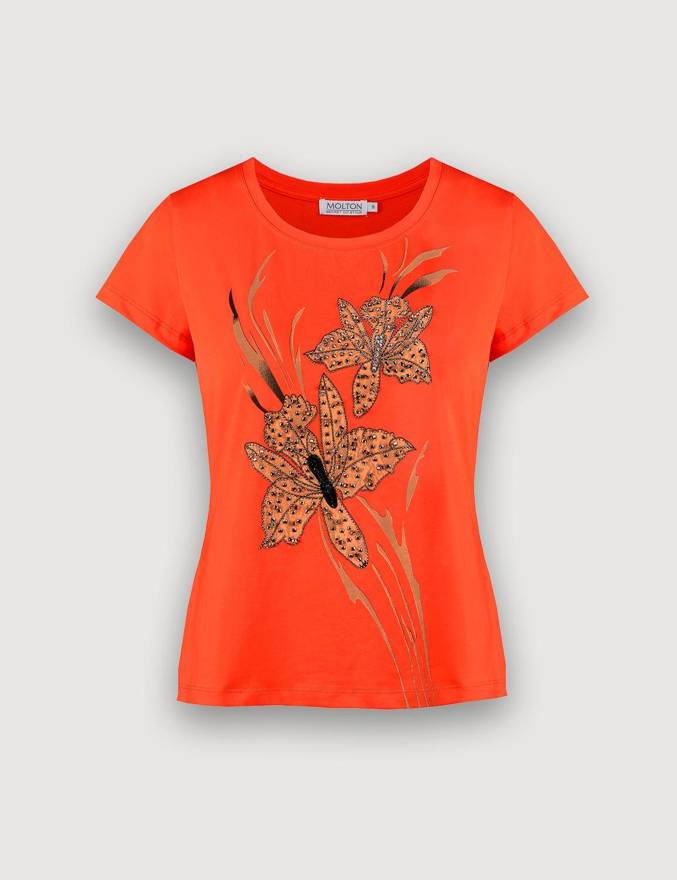 Pomarańczowy t-shirt z kwiatem