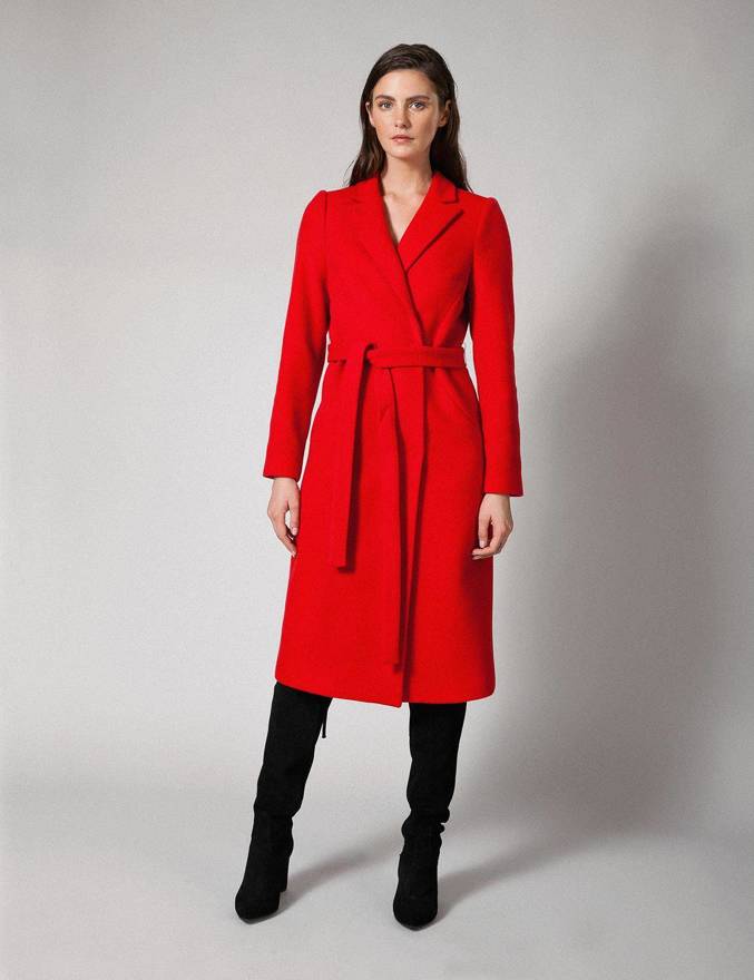 Wełniany czerwony płaszcz z kaszmirem
