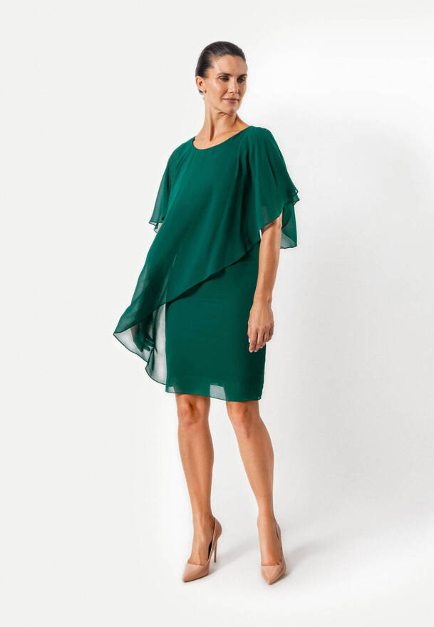 Zielona sukienka z asymetryczną falbaną
