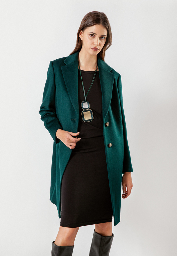 Zielony płaszcz ze 100% wełny