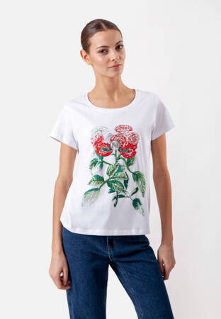 Biały t-shirt z aplikacją w róże