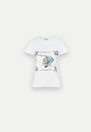 Biały t-shirt z aplikacją w ryby